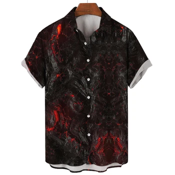 2023 Мужская Гавайская рубашка с 3D-принтом Magma, Мужская Одежда, Уличная Дизайнерская Толстовка, Повседневный Свободный Топ Оверсайз с коротким рукавом
