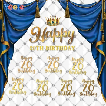 Счастливый 18 20 21-й День Рождения Золотая Корона Синий Занавес Подвесной Фон для фотосъемки в фотостудии