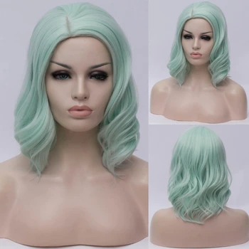 VICWIG Женский парик с короткими вьющимися волосами, Зеленый Косплей, Синтетические парики для женщин, Розовая средняя часть в стиле Боб, натуральный парик
