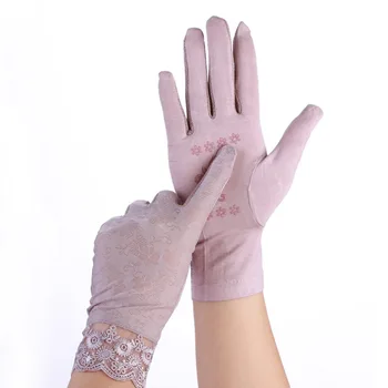 Женские кружевные солнцезащитные перчатки, Весна-лето, женские эластичные Тонкие дышащие перчатки с сенсорным экраном, устойчивые к ультрафиолетовому излучению, нескользящие перчатки для вождения