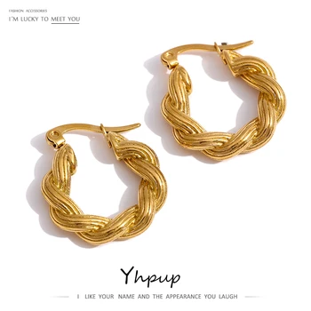 Yhpup Серьги-обнимашки из нержавеющей стали для женщин, ювелирные изделия, минималистичный металлический обруч с искажениями, шарм, Мода сережки новинка Подарок для вечеринки