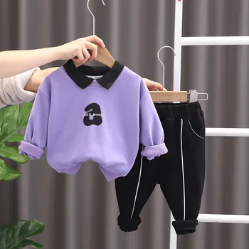 Комплекты детской одежды корейского бренда Для маленьких мальчиков от 9 до 12 месяцев, Повседневные футболки с длинными рукавами, Топы и брюки, Детская одежда