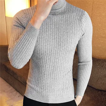 Мужские свитера с высоким воротом, пуловеры 2023, Новый модный вязаный свитер, Зимний мужской пуловер, Повседневная однотонная мужская одежда