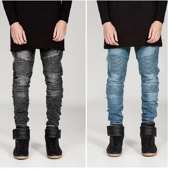 Новые байкерские джинсы для мужчин, высококачественные стрейчевые джинсы-карго, плиссированные тонкие джинсовые Мужские брюки с царапинами, брюки