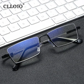 CLLOIO Новые трендовые мультифокальные деловые очки для чтения, мужские полукадровые очки из титана с эффектом памяти, анти-синие лучи, прогрессивные очки для женщин