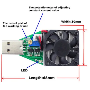 Электронный нагрузочный резистор постоянного тока 3,7 ~ 13 В, Интерфейс USB 15 Вт с регулируемым током, Тестовая емкость разрядной батареи с вентилятором