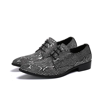 2023 Оригинальная деловая обувь на шнуровке с принтом, Модные Оксфорды с острым носком Большого размера, Итальянские мужские Дерби из натуральной кожи