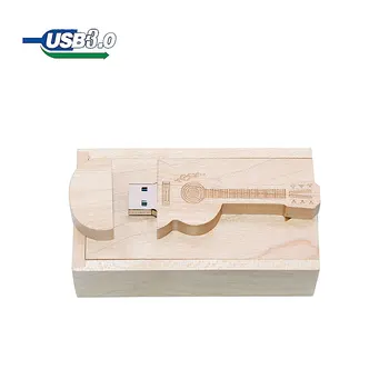 Деревянная Гитара USB флэш-накопители 128 ГБ Бесплатный пользовательский логотип Флеш-накопитель 64 ГБ Деревянная коробка Memory Stick Музыкальный Креативный Свадебный подарок