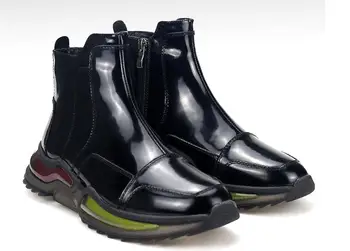 Зимние Модные Мужские ботинки Из натуральной кожи, черные ботинки Martin с высоким берцем и круглым носком, повседневные мужские ботинки