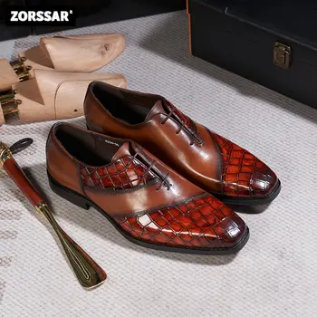 Итальянские мужские деловые модельные туфли ручной работы из натуральной кожи, дышащие модные оксфорды смешанных цветов в британском стиле
