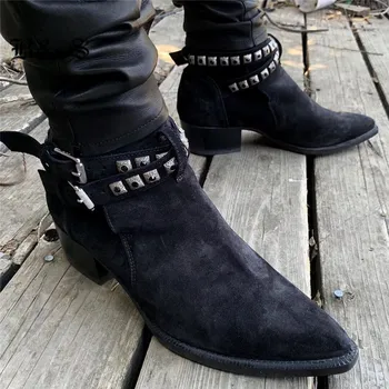 Black & Street jurdpur/Мужские новые ботинки из натуральной Кожи на танкетке, стразы, ремешок с пряжкой, джинсовые ботинки Harry