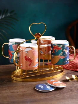 Креативный набор Кофейных кружек, Бытовая Питьевая Керамическая чашка для воды с крышкой, Чайная чашка для молочного чаепития, украшение для дома, посуда для напитков