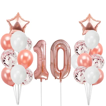 10-летние Воздушные шары, украшения на День Рождения, детские принадлежности для Вечеринки с Днем Рождения, для маленьких мальчиков и девочек, Розовое золото, номерной знак, фольга, Латекс