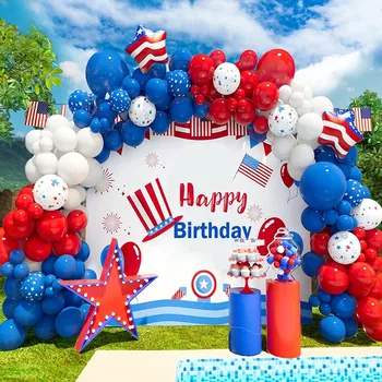 Красно-бело-синяя гирлянда из воздушных шаров для морской вечеринки, бейсбольной тематической вечеринки, Вечеринки в честь Дня Независимости, 4 июля, Декор арки из воздушных шаров