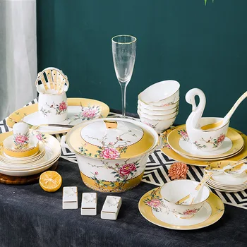 Китайская керамическая посуда Цзиндэчжэнь и сочетание блюд практичная подарочная акция легкая роскошная посуда и набор блюд