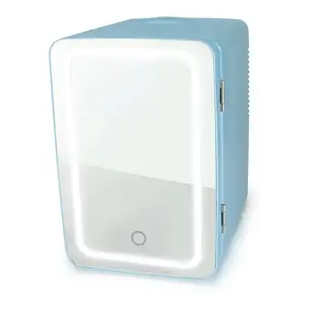 Мини-холодильник Chiller на 6 банок со светодиодной подсветкой и зеркальной дверцей, синий