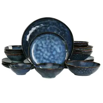 20 Штук Круглой керамики с тройной чашей, Набор посуды синего цвета