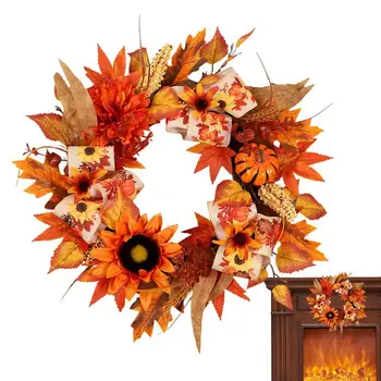 Искусственный венок, Осенний венок, Декоративная гирлянда из искусственных светящихся цветов, Многофункциональный декор двери из осенних листьев