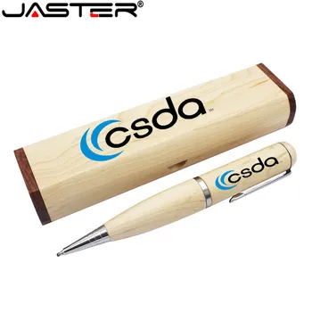 JASTER бесплатная цветная печать логотипа деревянная Шариковая ручка с деревянной коробкой флэш-накопитель pendrive 16GB 32GB 64GB карта памяти U диск