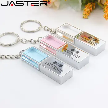 JASTER USB Флэш-накопители Mini Crystal 128 ГБ со светодиодной Ручкой 64 ГБ Бесплатный Выгравированный Логотип 32 ГБ Подарок На Годовщину Свадьбы Memory Stick