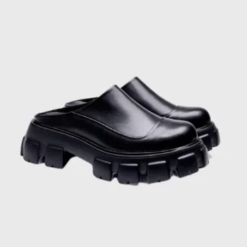Черные Лоферы из натуральной кожи, роскошная мужская обувь на платформе, Мужские полуботинки ручной работы без застежки, Повседневные официальные тапочки