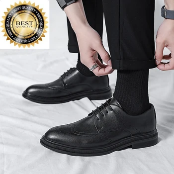 мужские модельные туфли в деловом стиле на шнуровке, мужские туфли-броги, уличная обувь с острым носком, на шнуровке, Черная мужская официальная свадебная вечеринка
