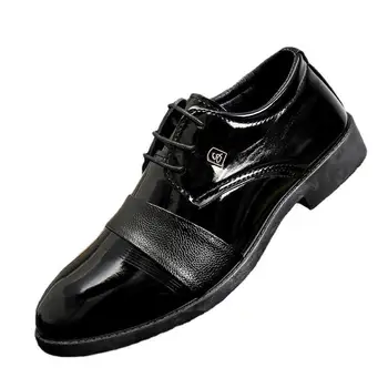 Новая мужская повседневная обувь, модная спортивная обувь на платформе со шнуровкой, квадратный каблук, лакированная обувь с круглым носком, мужская