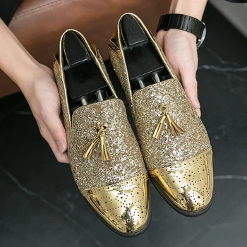 Новые Золотые лоферы, мужская повседневная обувь ручной работы, однотонные дышащие мужские модельные туфли без застежки, Бесплатная доставка, Размер 38-47