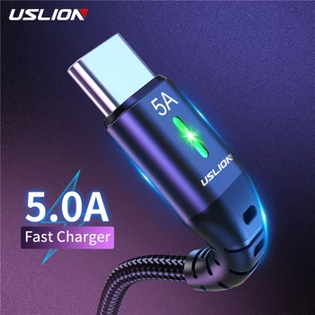 USLION 5A USB C Кабель Type C Кабель для Xiaomi mi 12 pro Быстрая Зарядка 3,0 Type C Кабель для мобильного телефона Провод для передачи данных Samsung S21