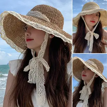Классическая пляжная шляпа с моющимся круглым куполом, дышащая широкополая плетеная соломенная шляпа-ведро с защитой от солнца