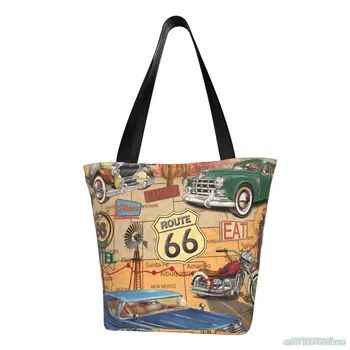 US Route 66 Sign Женские сумки для рук, Повседневная сумка-тоут на плечо для женщин, девочек, Многоразовые сумки для покупок, Пляжные сумки, Продуктовая сумка