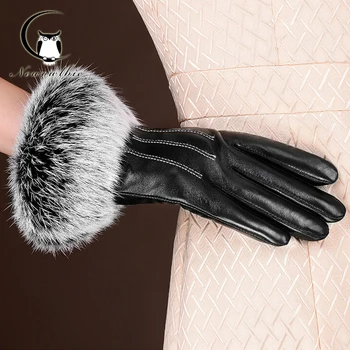 Зимние перчатки, модные брендовые качественные женские перчатки из натуральной кожи, женские теплые разноцветные перчатки из кроличьего меха для рождественского подарка