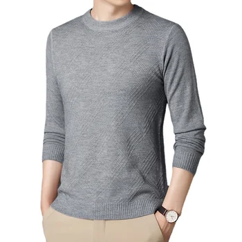 Осенний новый мужской модный повседневный вязаный молодежный свитер с длинными рукавами и круглым вырезом, тонкий свитер, пуловер, топы