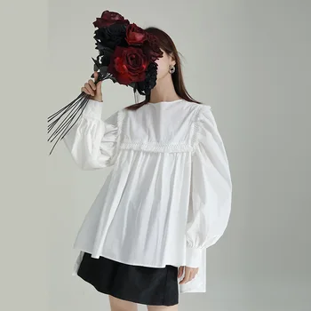 2023 нерегулярная строчка, рубашка с рукавами-фонариками с кисточками, женская верхняя весенняя одежда с коротким рукавом спереди и длинным сзади