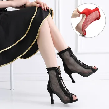 SWDZM, Женская обувь для латиноамериканских танцев, Черные, Красные Ботинки для бальных танцев, Женская Обувь для танцев с высоким берцем, Женские ботинки для танго, вечерние танцевальные ботинки