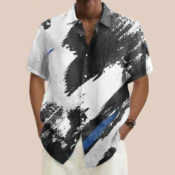 Винтажная мужская рубашка чернильного цвета, простые и стильные повседневные топы с короткими рукавами, удобная и свободная мужская одежда большого размера