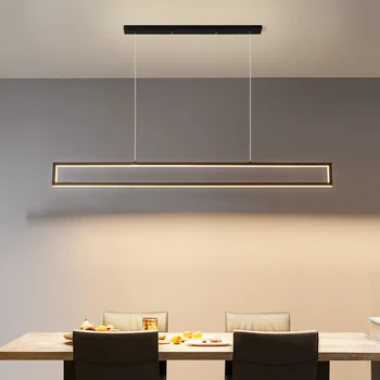 Светодиодная черная длинная люстра, современный подвесной светильник в скандинавском минималистичном стиле для столовой, кофейни, бара, офиса, декоративного светильника