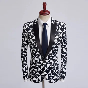Новый мужской модный Черно-белый Блейзер с треугольным рисунком, Приталенный дизайн, Костюм Homme, Сценическая одежда для певцов, Пиджак