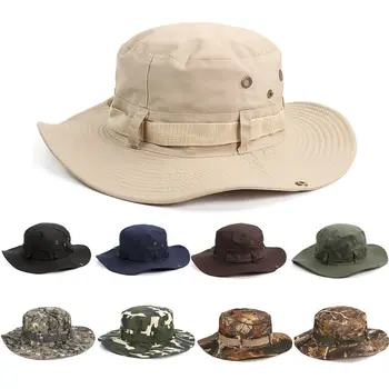 Уличная Мужская однотонная Солнцезащитная шляпа-ведро Грузовая Сафари-Буш Армейская кепка Boonie Летняя кепка для Рыбалки в Джунглях