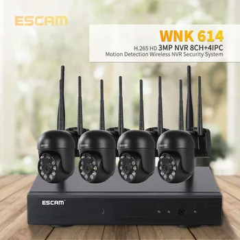 ESCAM WNK614 H.265 комплект для мониторинга беспроводной 3-мегапиксельной купольной камеры 8-канальный видеорегистратор 4-канальная HD-камера с двойным источником света и двусторонней голосовой связью