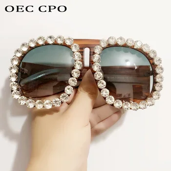 Бриллианты, негабаритные квадратные солнцезащитные очки, женские панк-роскошные очки со стразами, женские брендовые дизайнерские солнцезащитные очки UV400 Оттенков