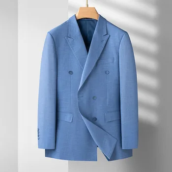 5740-2023 мужские полосатые двубортные костюмы для отдыха 85 и мужской тонкий пиджак по европейскому коду, куртка