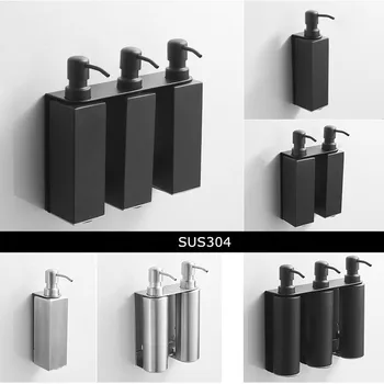 Настенные черные аксессуары для ванной комнаты с дозатором жидкого мыла SUS304 для гостиничного двойного мыла из нержавеющей стали