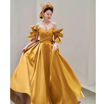 Желтое банкетное маленькое вечернее платье, платье для тоста по случаю помолвки высокого качества, платье невесты