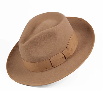 Шерстяная фетровая шляпа, верблюжьего цвета, мужская Женская фетровая шляпа, удобная джазовая шляпа размера S-XL