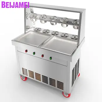 BEIJAMEI fry ice cream rolls maker машина для приготовления замороженного йогурта с двойным компрессором, Таиландская машина для производства мороженого