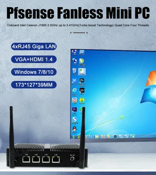 Eglobal Безвентиляторный мини-ПК Pfsense С процессором Intel Celeron J1900 N5095 J4125 N4000 4Lans Мини-маршрутизатор TV Box 4K Для VGA HDMI 2.5G M.2SSD