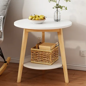 Журнальный столик в гостиной, Домашний Маленький круглый столик, Скандинавский балкон, прикроватный столик для спальни из массива дерева