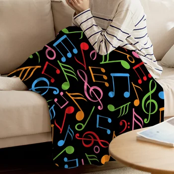 Одеяло для больших ДОМИКОВ Черные ноты Музыкальная нота Теплое одеяло из микрофибры Фланелевое одеяло