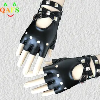 1 Пара Женских Коротких Перчаток из искусственной кожи в стиле Панк, перчатки без пальцев на полпальца, Модные Женские красивые черные перчатки
